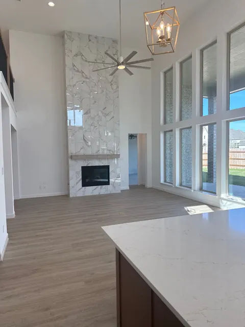 Wood-look flooring throughout a finished living room