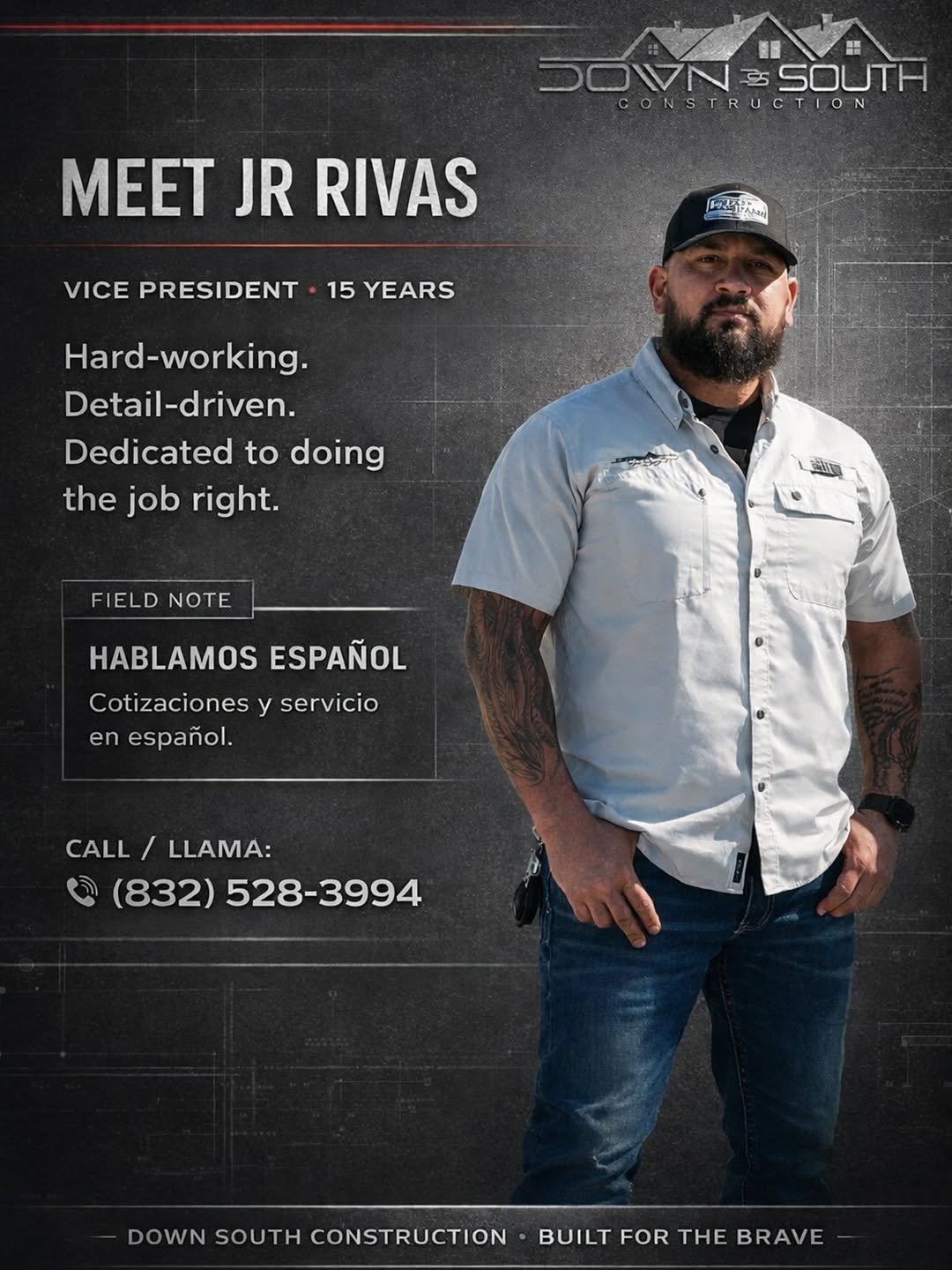 JR Rivas, Vice President. Team introduction: 15 years, hard-working, detail-driven and dedicated to doing the job right. Quotes and service available in Spanish.
